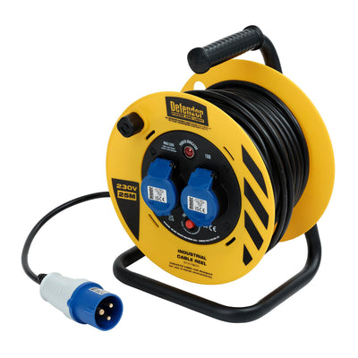 Defender E86475 230V 2-Way Light Industrial Cable Reel, 16A, 25m - DR-35115 - Defender - Trade Counter Direct