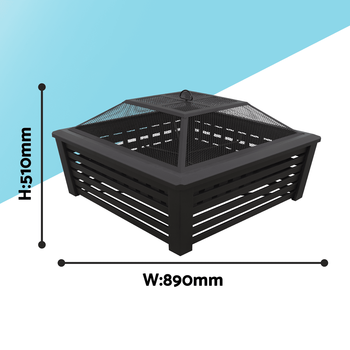 Dellonda 35" Square Outdoor Fire Pit, Black - DG43 - DG43 - Sealey Tools UK - Trade Counter Direct