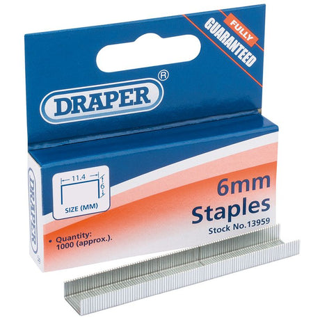 Draper 1006 Steel Staples, 6 x 11.3mm (Pack of 1000) - (13959) - DR-13959 - Draper - Trade Counter Direct