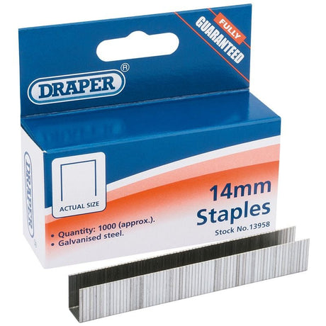 Draper 1014HD Heavy Duty Staples, 14mm (Pack of 1000) - (13958) - DR-13958 - Draper - Trade Counter Direct