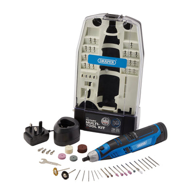 Draper 12V Rotary Multi-Tool Kit, 1 x 1.5Ah Battery, 1 x Fast Charger (50 Piece) - DR-70298 - Draper - Trade Counter Direct