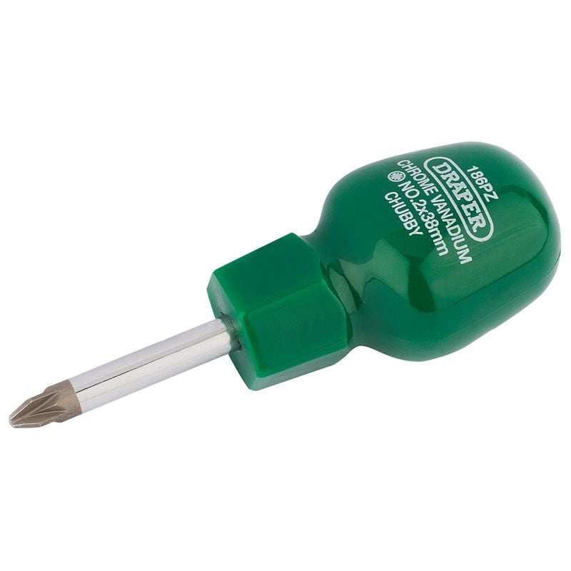 Draper 186PZB PZ Type Cabinet Pattern Chubby Screwdriver, No.2 x 38mm (Sold Loose) - (22357) - DR-22357 - Draper - Trade Counter Direct