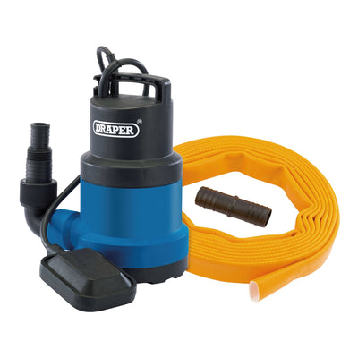Draper 230V Submersible Clean Water Pump with Float Switch and Layflat Hose, 191L/min, 550W - DR-12429 - Draper - Trade Counter Direct