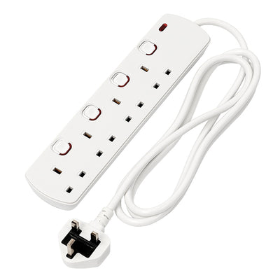 Draper 4 Way White Switch Protected Extension Lead, 2m - DR-30915 - Draper - Trade Counter Direct