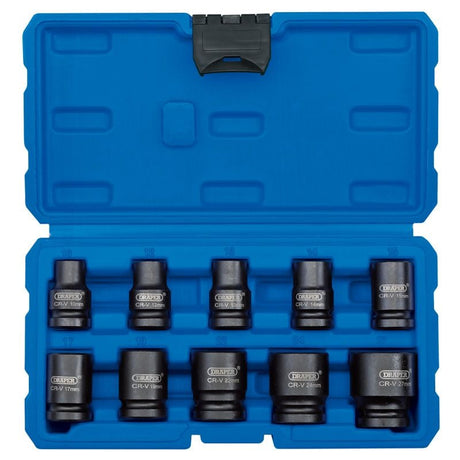 Draper 410/10/MM Metric Impact Socket Set, 1/2" Sq. Dr. (10 Piece) - (83092) - DR-83092 - Draper - Trade Counter Direct