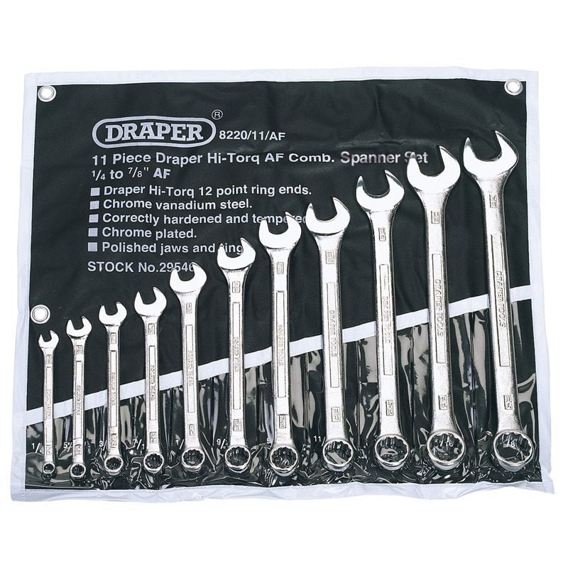 Draper 8220/11/AF Draper Expert HI - TORQ Imperial Combination Spanner Set (11 Piece) - (29546) - DR-29546 - Draper - Trade Counter Direct