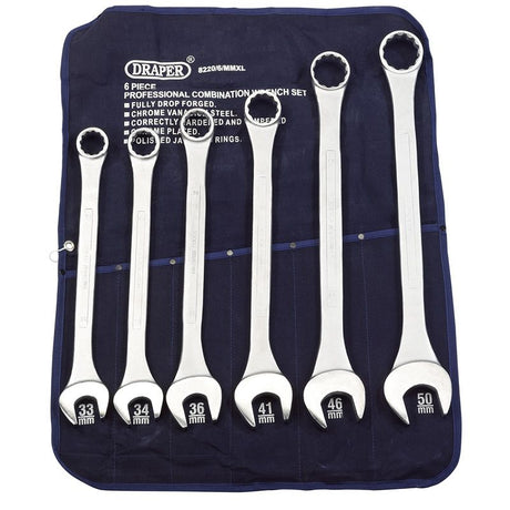 Draper 8220/6/MMXL Heavy Duty Long Pattern Metric Combination Spanner Set (6 Piece) - (31167) - DR-31167 - Draper - Trade Counter Direct