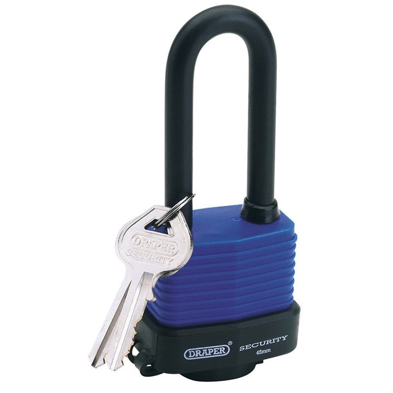 Draper 8307/45L Laminated Steel Padlock with Extra Long Shackle, 45mm - (64177) - DR-64177 - Draper - Trade Counter Direct