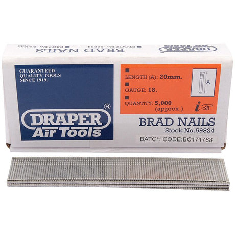Draper AAN20 Brad Nails, 20mm (Pack of 5000) - (59824) - DR-59824 - Draper - Trade Counter Direct