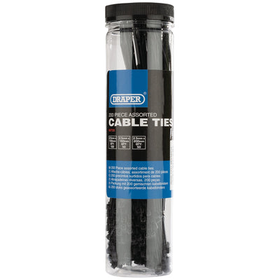 Draper Assorted Nylon Cable Tie Pack (200 Piece) - DR-90725 - Draper - Trade Counter Direct