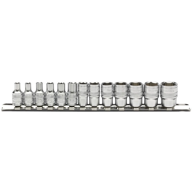 Draper B13M/SR Metric Socket Set on a Metal Rail, 1/4" Sq. Dr. (13 Piece) - (16487) - DR-16487 - Draper - Trade Counter Direct