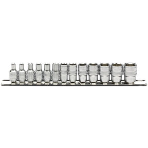 Draper B13M/SR Metric Socket Set on a Metal Rail, 1/4" Sq. Dr. (13 Piece) - (16487) - DR-16487 - Draper - Trade Counter Direct
