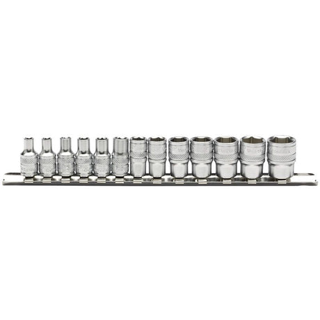 Draper B13M/SR Metric Socket Set on a Metal Rail, 1/4" Sq. Dr. (13 Piece) - (16487) - DR-16487 - Draper - Trade Counter Direct