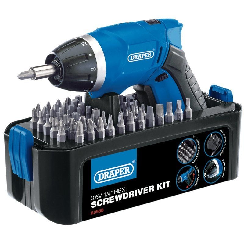 Draper CD36LIASF 3.6V Cordless Li - ion Screwdriver Kit - DR-83568 - Draper - Trade Counter Direct