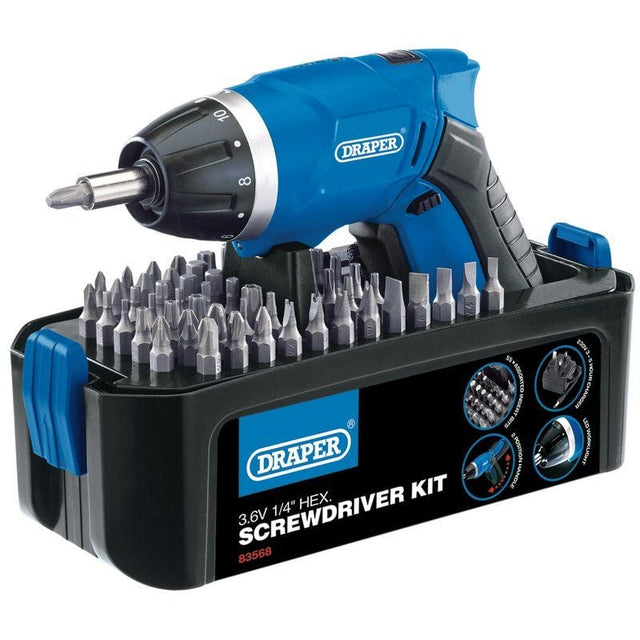 Draper CD36LIASF 3.6V Cordless Li - ion Screwdriver Kit - DR-83568 - Draper - Trade Counter Direct