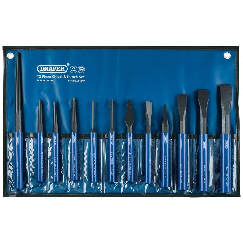 Draper CP12NP Cold Chisel and Punch Set (12 Piece) - (26557) - DR-26557 - Draper - Trade Counter Direct
