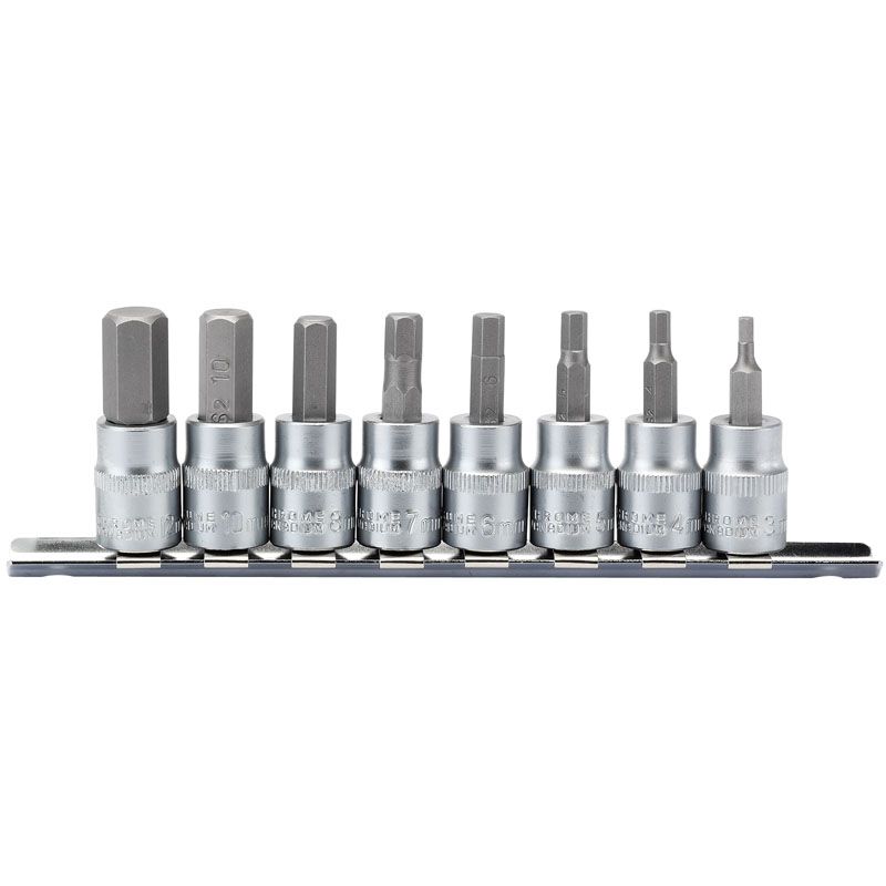 Draper D - HEX/8/55 Metric Hex. Socket Bit Set, 3/8" Sq. Dr., 48mm (8 Piece) - (16285) - DR-16285 - Draper - Trade Counter Direct