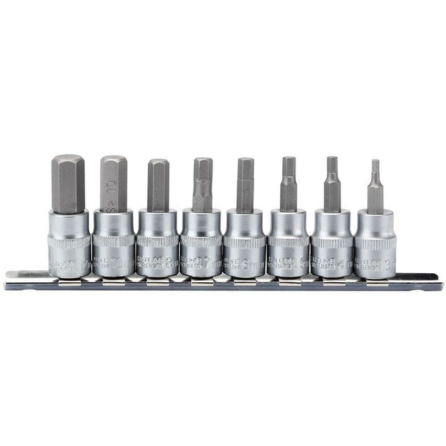Draper D - HEX/8/55 Metric Hex. Socket Bit Set, 3/8" Sq. Dr., 48mm (8 Piece) - (16285) - DR-16285 - Draper - Trade Counter Direct