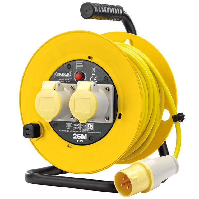Draper DCR25/110B 110V Twin Extension Cable Reel, 25m - (02124) - DR-02124 - Draper - Trade Counter Direct