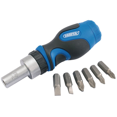 DR-01050 — Stubby Ratchet Screwdriver and Bit Set (7 Piece)