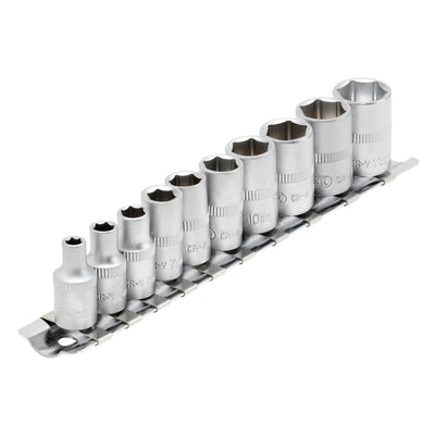 DR-16398 — Metric Socket on Metal Rail, 1/4" Sq. Dr. (10 Piece)