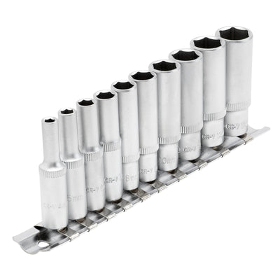DR-16399 — Metric Deep Socket on Metal Rail, 1/4" Sq. Dr. (10 Piece)