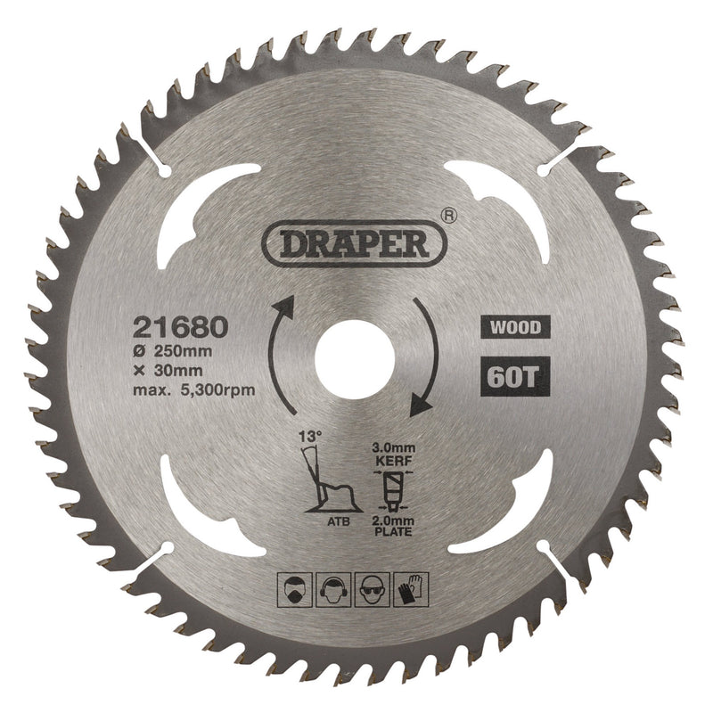 DR-21680 — TCT Circular Saw Blade for Wood, 250 x 30mm, 60T