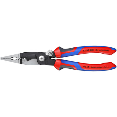 DR-24376 — KNIPEX 13 92 200 Pliers for Electrical Installation with multi-component grips black atramentized, 200mm