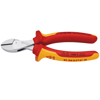DR-25885 — KNIPEX 73 06 160 X-Cut® VDE Compact Diagonal Cutter, high lever transmission, 160mm