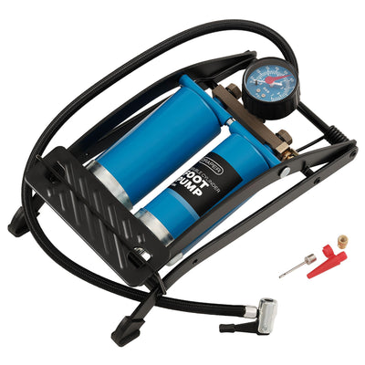 DR-25996 — Double Cylinder Foot Pump with Pressure Gauge