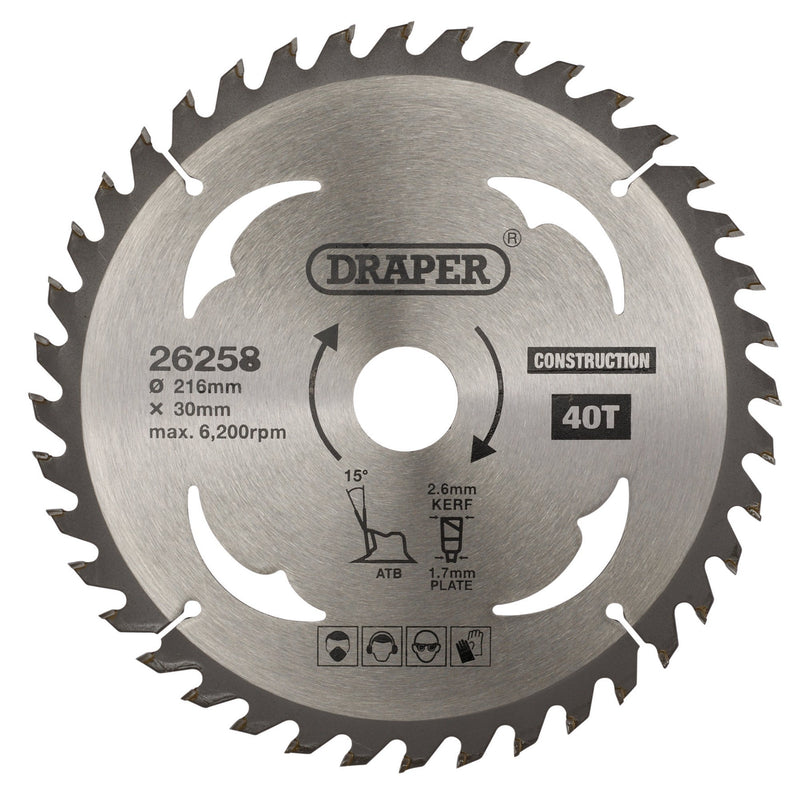 DR-26258 — TCT Construction Circular Saw Blade, 216 x 30mm, 40T