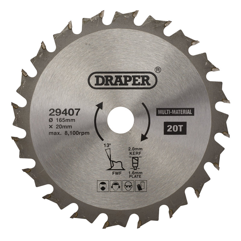 DR-29407 — TCT Multi-Purpose Circular Saw Blade, 165 x 20mm, 20T