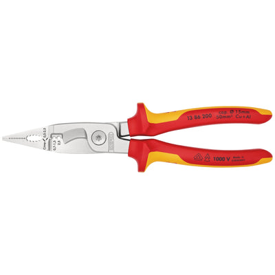 DR-31460 — KNIPEX 13 86 200 Pliers for Electrical Installation Insulated with Multi-Component Grips, VDE-Tested Chrome-Plated, 200mm