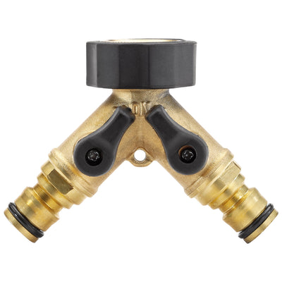 DR-36228 — Brass Double Tap Connector with Flow Control, 3/4"