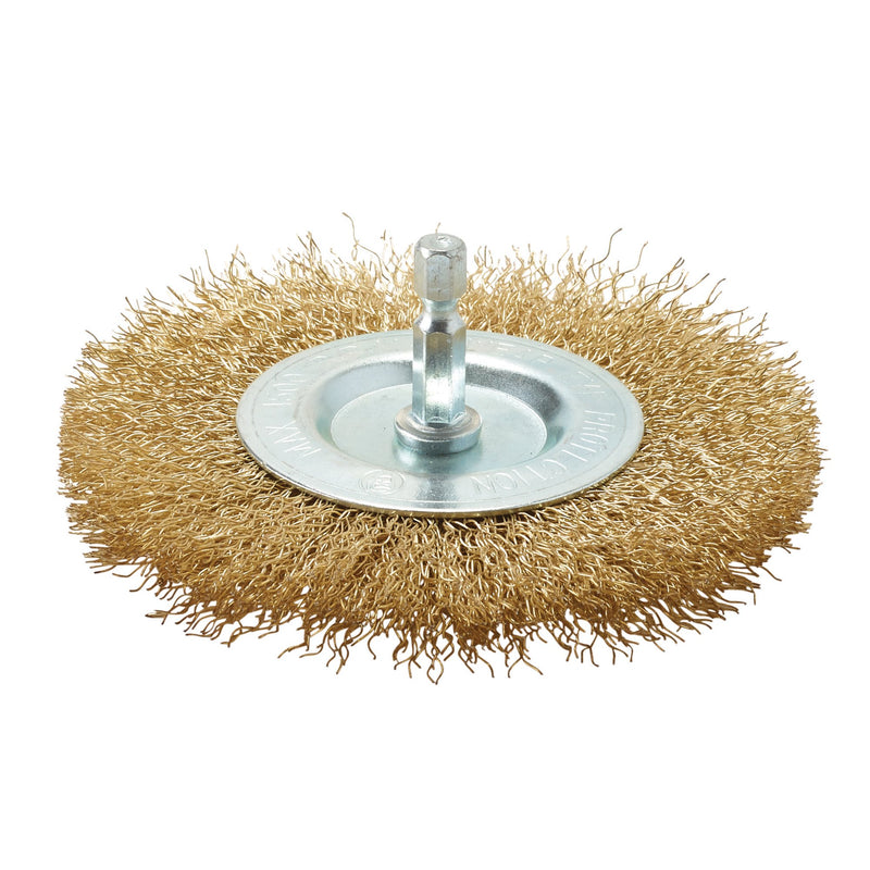 DR-41428 — Brassed Steel Crimped Wire Wheel Brush, 100mm