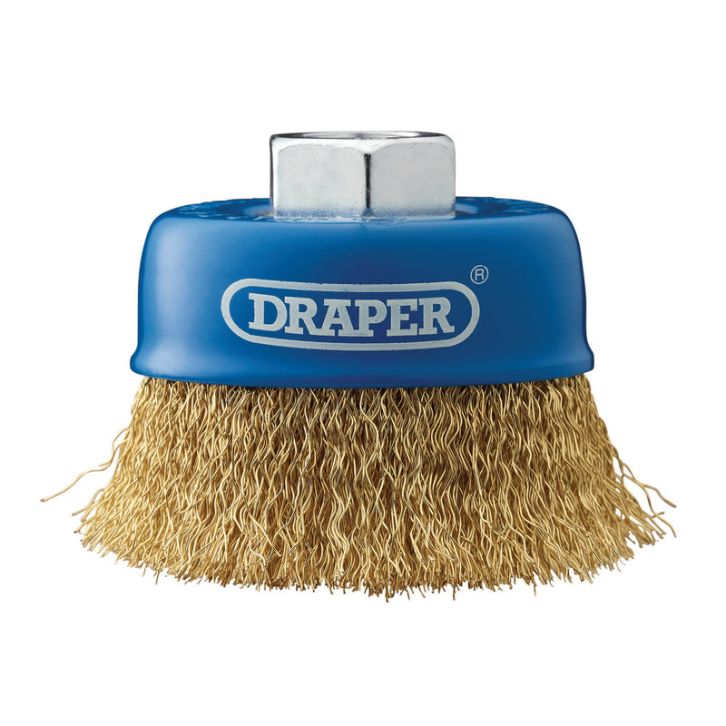 DR-41444 — Brassed Steel Crimped Wire Cup Brush, 75mm, M14
