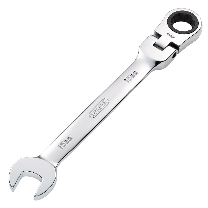 DR-52017 — Draper HI-TORQ® Metric Flexible Head Ratcheting Combination Spanner, 15mm