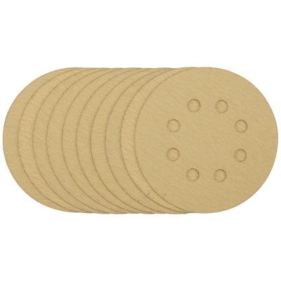 DR-58111 — Gold Sanding Discs with Hook & Loop, 125mm, 120 Grit, 8 Dust Extraction Holes (Pack of 10)