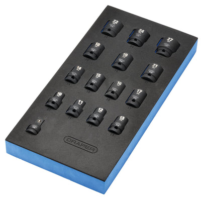 DR-63415 — Draper HI-TORQ® Metric Impact Socket Set in EVA Drawer Insert Tray, 1/2" Sq. Dr. (15 Piece)