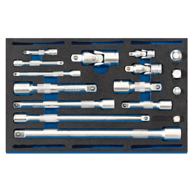 DR-63530 — Extension Bar, Universal Joints and Socket Convertor Set 1/4 Drawer EVA Insert Tray (16 Piece)