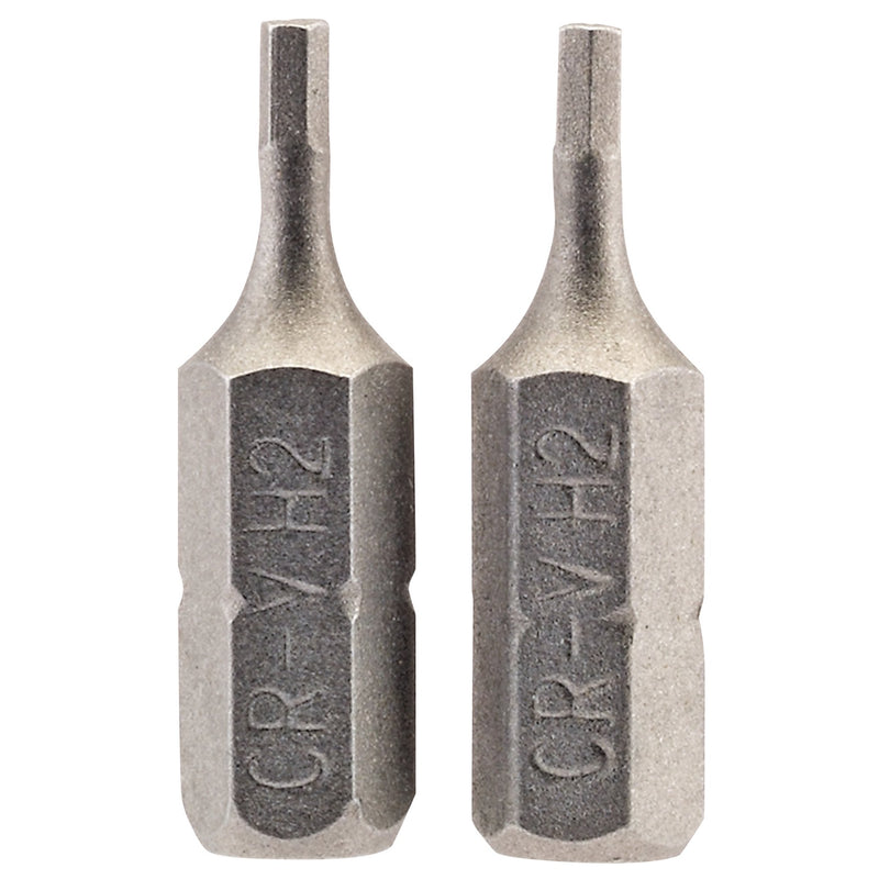 DR-63945 — Hexagonal Insert Bit, 2mm, 1/4" Hex, 25mm Long (Pack of 2)