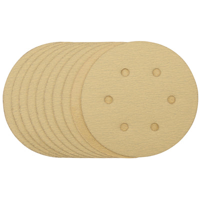 DR-64025 — Gold Sanding Discs with Hook & Loop, 150mm, 120 Grit, 6 Dust Extraction Holes (Pack of 10) (Pack of 10)