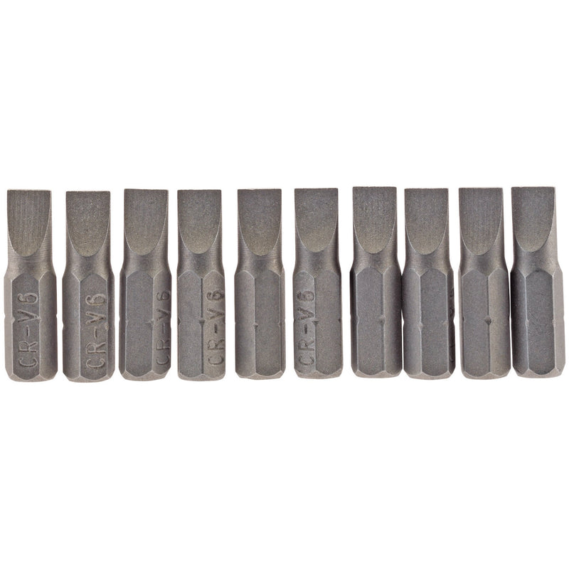 DR-64031 — Plain Slot Insert Bit, 6mm, 1/4" Hex, 25mm Long (Pack of 10)