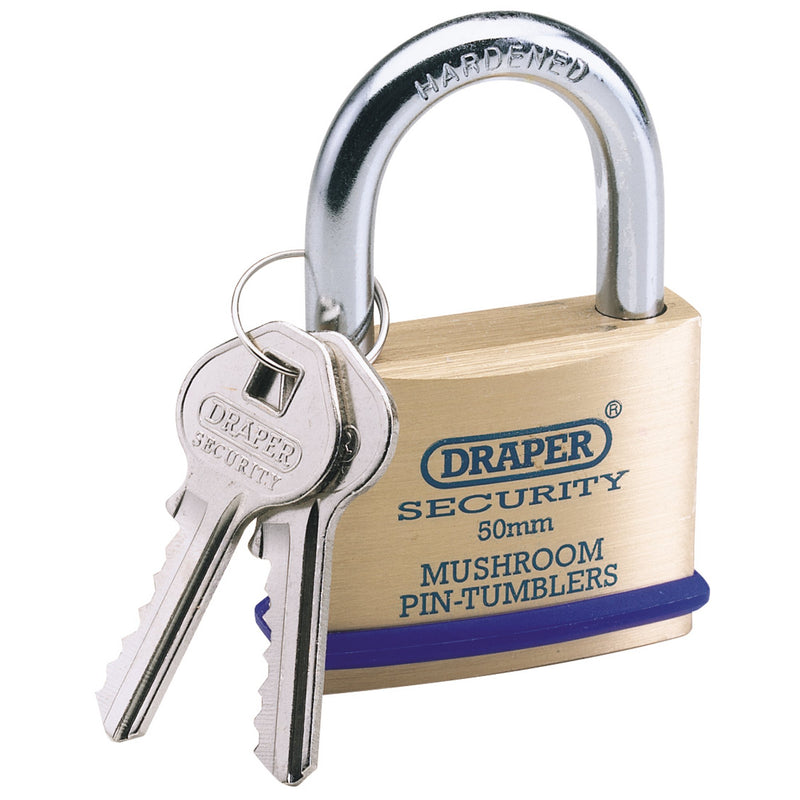 DR-64162 — Solid Brass Padlock and 2 Keys with Mushroom Pin Tumblers Hardened Steel Shackle and Bumper, 50mm