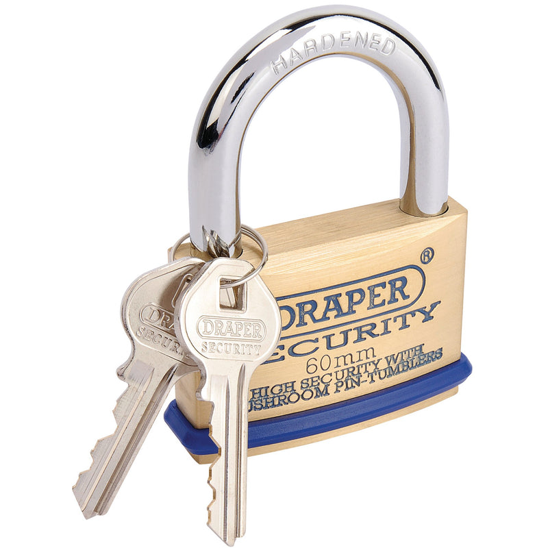 DR-64163 — Solid Brass Padlock and 2 Keys with Mushroom Pin Tumblers Hardened Steel Shackle and Bumper, 60mm