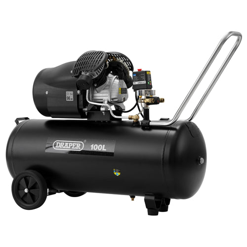Draper DA100/412TV Direct Drive V-Twin Air Compressor, 100L, 2.2kW - (65396)