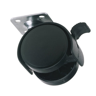 DR-65463 — Twin Nylon Plate Castor with Brake, 40mm Diameter, S.W.L. 25kg
