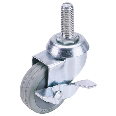 DR-65471 — Swivel Bolt Fixing Rubber Castor with Brake, 50mm Diameter, S.W.L. 50kg