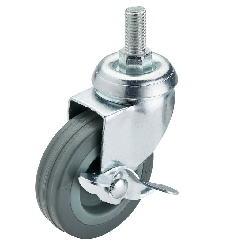 DR-65476 — Swivel Bolt Fixing Rubber Castor with Brake, 75mm Diameter, S.W.L. 70kg