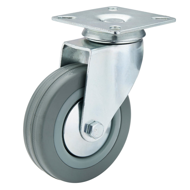 DR-65478 — Swivel Plate Fixing Rubber Castor, 100mm Diameter, S.W.L. 80kg